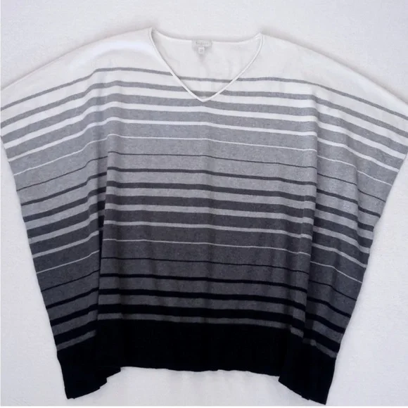 Talbots Wool Blend Black, Grey & Winter White Striped Poncho/ Sweater Poncho S/M - Picture 5 of 12